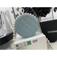 Chanel CLUTCH WITH CHAIN Lambskin Imitation Pearls & Gold-Tone Metal Blue High