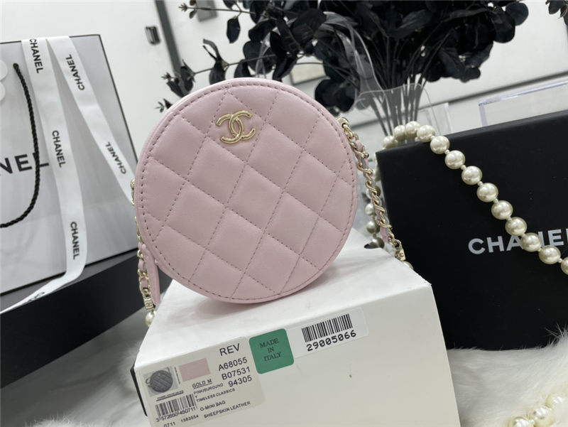 Chanel CLUTCH WITH CHAIN Lambskin Imitation Pearls & Gold-Tone Metal Pink High