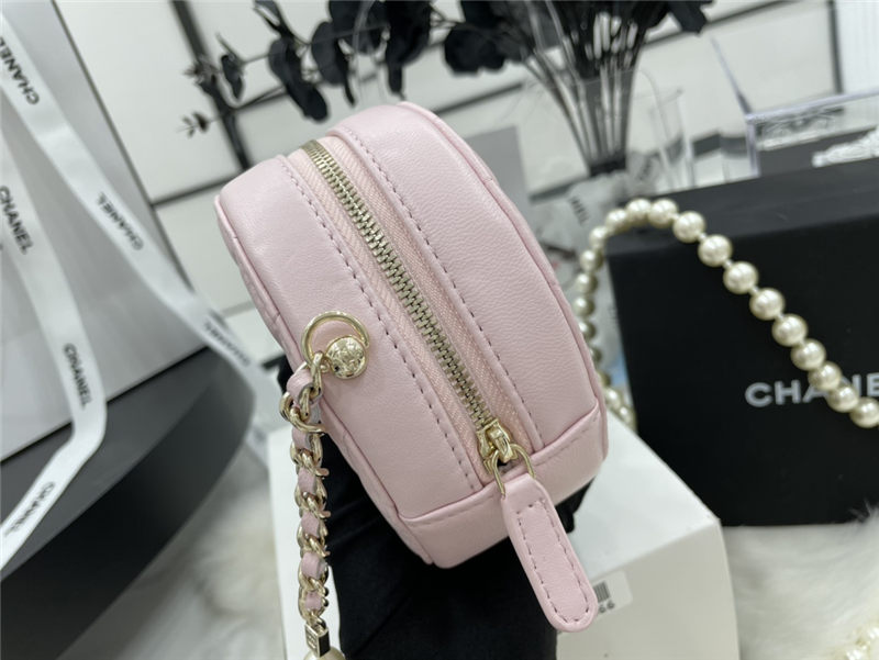 Chanel CLUTCH WITH CHAIN Lambskin Imitation Pearls & Gold-Tone Metal Pink High