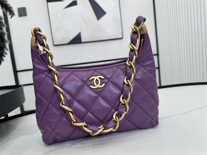 Chanel Hobo Handbag AS4912 Shiny Lambskin & Gold Metal A