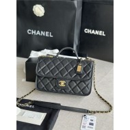 Chanel FLAP BAG WITH TOP HANDLE Grained Calfskin & Gold-Tone Metal AS3653 Black A