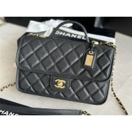 Chanel FLAP BAG WITH TOP HANDLE Grained Calfskin & Gold-Tone Metal AS3653 Black A