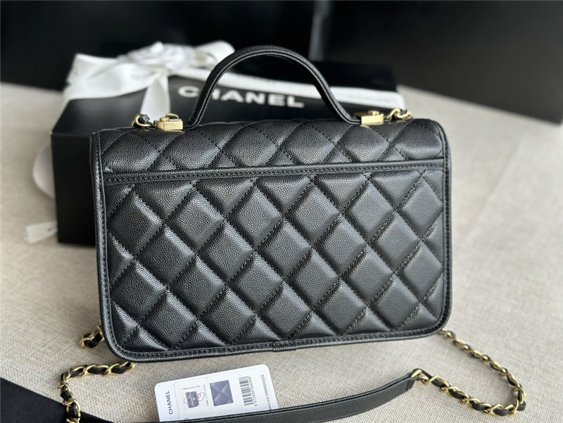 Chanel FLAP BAG WITH TOP HANDLE Grained Calfskin & Gold-Tone Metal AS3653 Black A