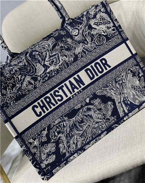 MEDIUM Dior BOOK TOTE Toile de Jouy Embroidery Blue High