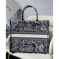 LARGE Dior BOOK TOTE Toile de Jouy Embroidery Blue High