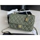 Chanel FLAP BAG WITH TOP HANDLE Grained Calfskin & Gold-Tone Metal AS3653 Green A