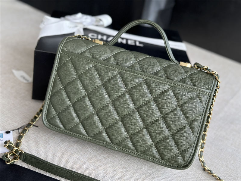 Chanel FLAP BAG WITH TOP HANDLE Grained Calfskin & Gold-Tone Metal AS3653 Green A