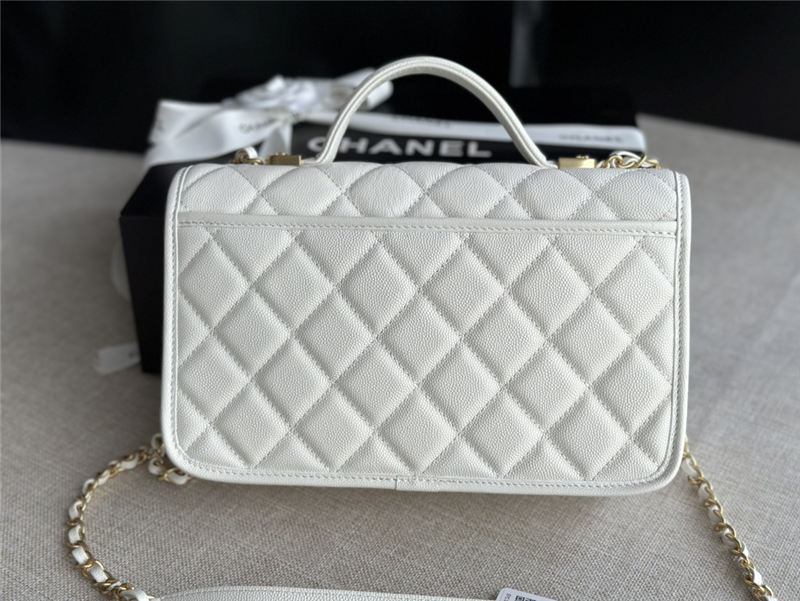 Chanel FLAP BAG WITH TOP HANDLE Grained Calfskin & Gold-Tone Metal AS3653 White A