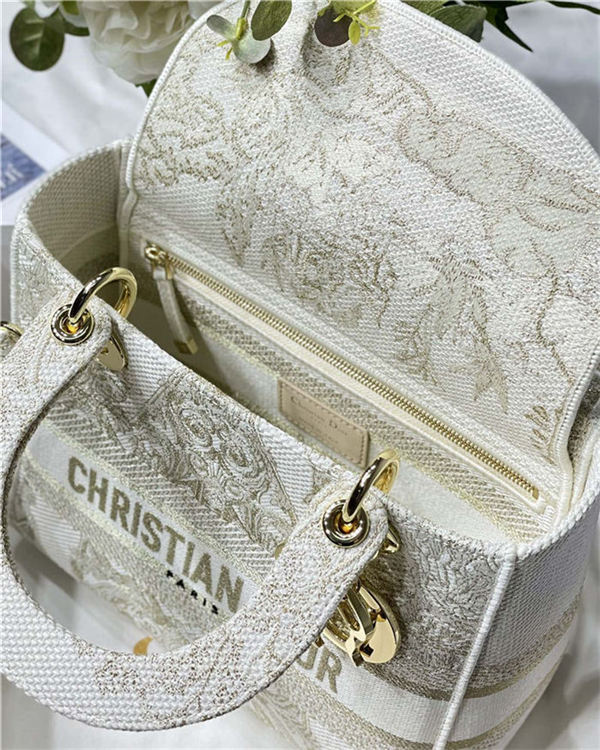 MEDIUM LADY D-LITE BAG Dior Around the World Stella Embroidery Gold-Tone High