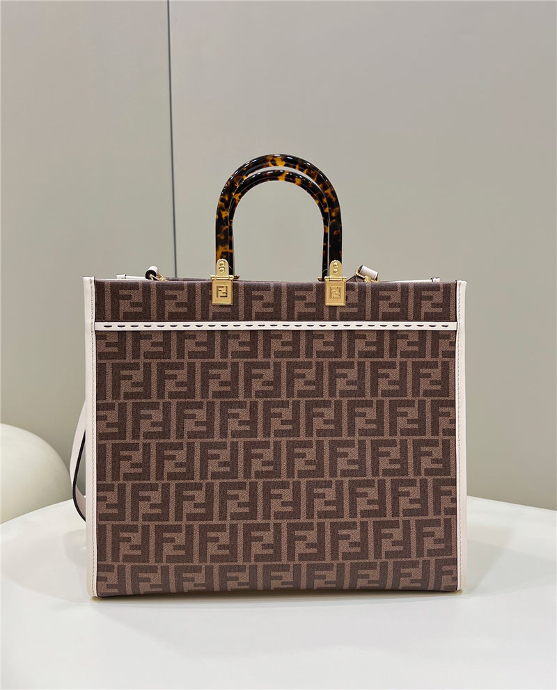 MEDIUM Fendi SUNSHINE FF glazed fabric shopper with inlay High