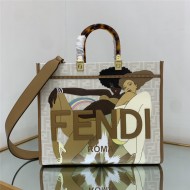 MEDIUM Fendi SUNSHINE FF glazed fabric shopper with inlay High