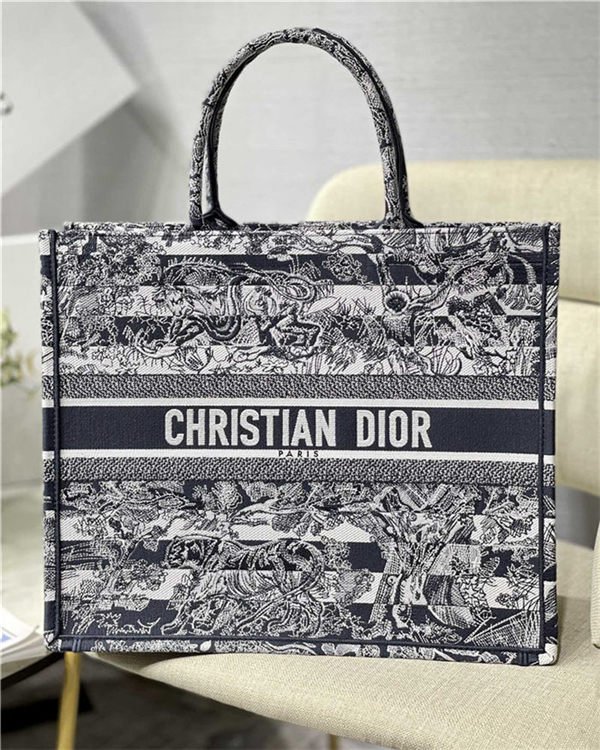 LARGE Dior BOOK TOTE Toile de Jouy Stripes Embroidery High