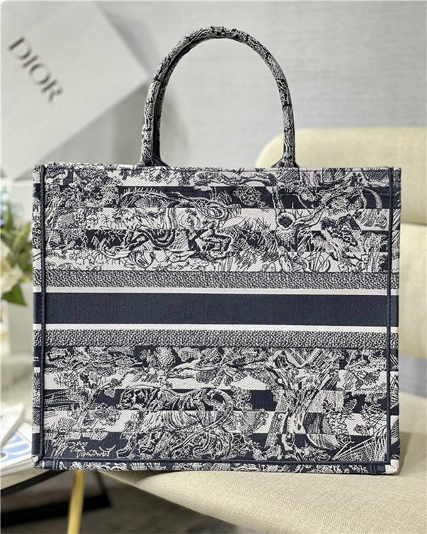 LARGE Dior BOOK TOTE Toile de Jouy Stripes Embroidery High