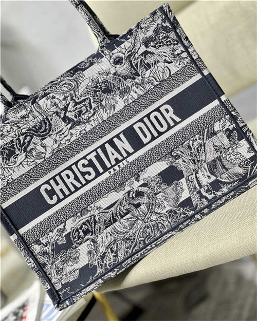 MEDIUM Dior BOOK TOTE Toile de Jouy Stripes Embroidery High