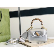 Gucci Bamboo 1947 mini top handle bag Silver Leather 686864 High