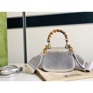 Gucci Bamboo 1947 mini top handle bag Silver Leather 686864 High