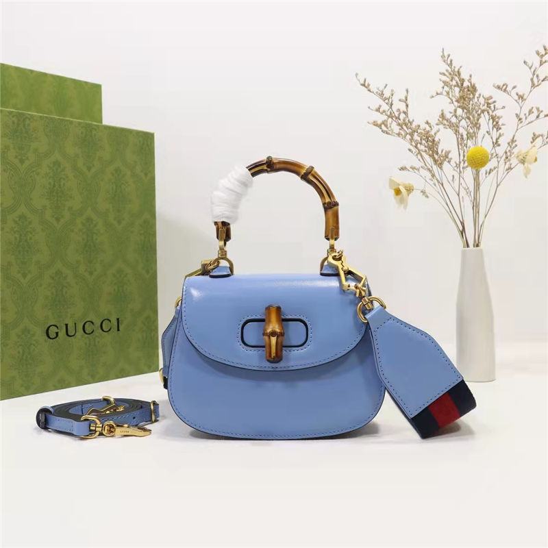 Gucci Bamboo 1947 mini top handle bag Blue Leather 686864 High