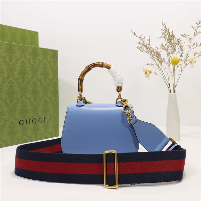 Gucci Bamboo 1947 mini top handle bag Blue Leather 686864 High