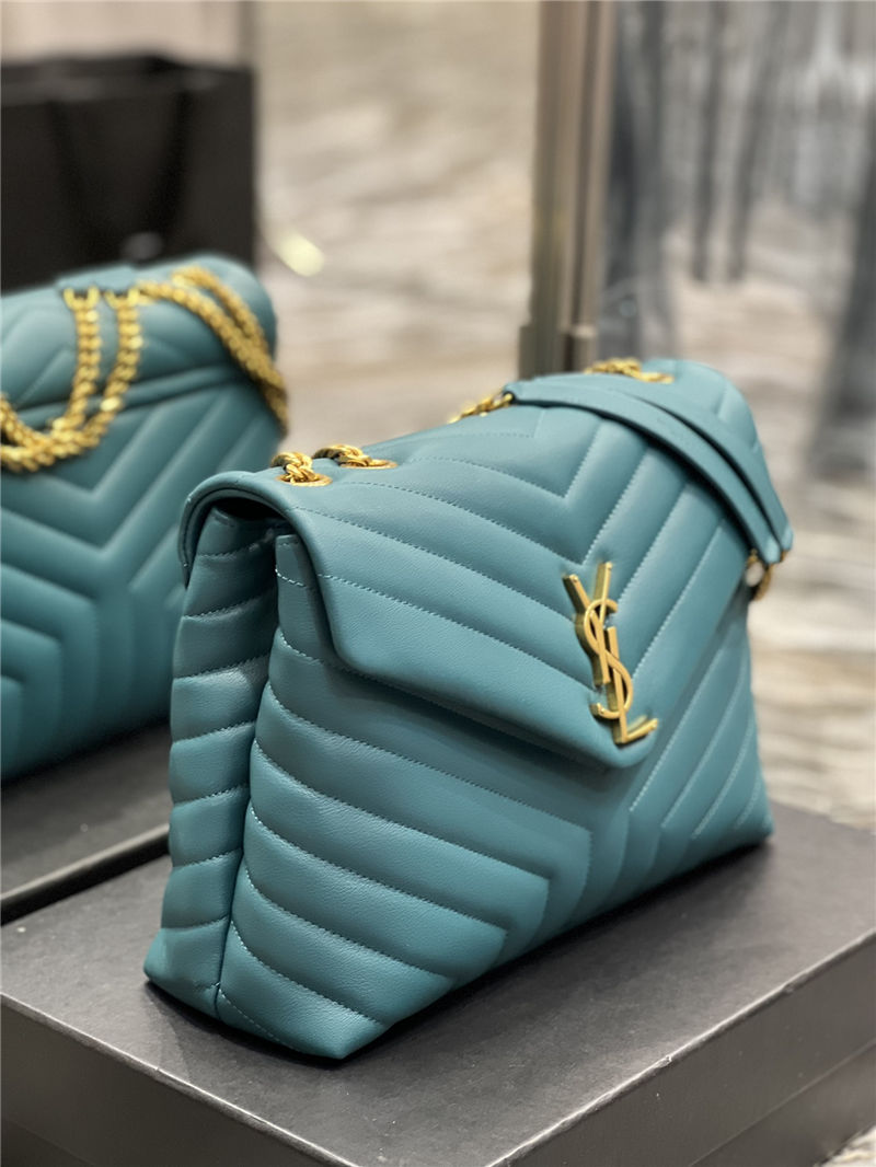 LOULOU MEDIUM IN MATELASSÉ “Y” LEATHER Gold-Tone SEA TURQUOISE High