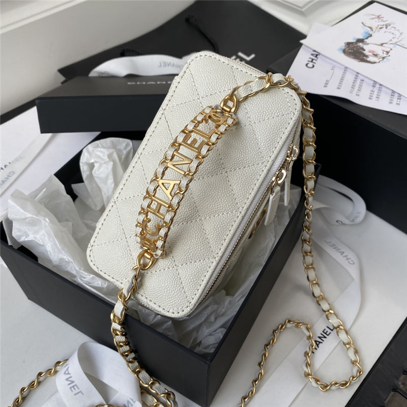 Chanel VANITY WITH CHAIN AP2805 Grained Calfskin & Gold-Tone Metal White A