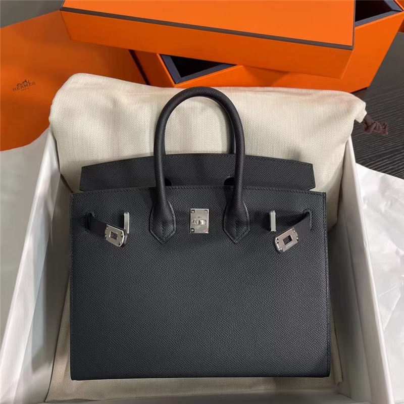 Hermes Birkin Sellier Bag 25cm Epsom Leather WAX Black Silver-Metal High