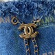 Chanel MINI BUCKET WITH CHAIN Printed Denim & Lacquered Gold-Tone Metal A