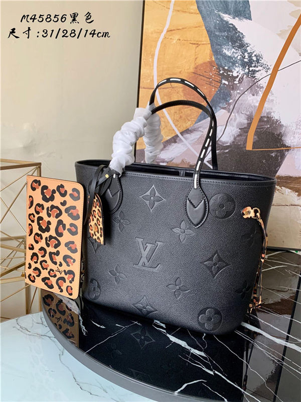 Louis Vuitton NEVERFULL MM Embossed supple grained cowhide leather Black M45846 High