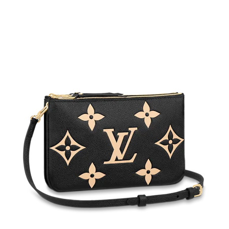 Louis Vuitton DOUBLE ZIP POCHETTE Monogram Empreinte Black and Beige High