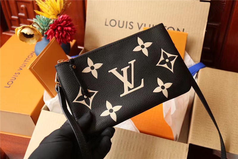 Louis Vuitton DOUBLE ZIP POCHETTE Monogram Empreinte Black and Beige High