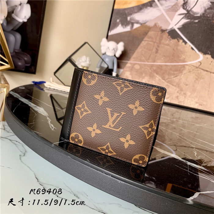 Louis Vuitton MULTIPLE WALLET Monogram Macassar M69408 Black High