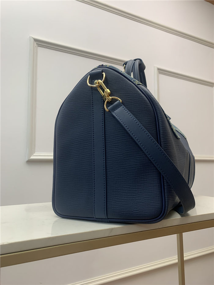 Louis Vuitton KEEPALL BANDOULIÈRE 50 Monogram denim and Taurillon leather Blue M45975 High