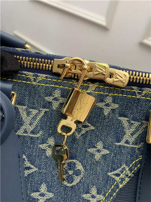 Louis Vuitton KEEPALL BANDOULIÈRE 50 Monogram denim and Taurillon leather Blue M45975 High