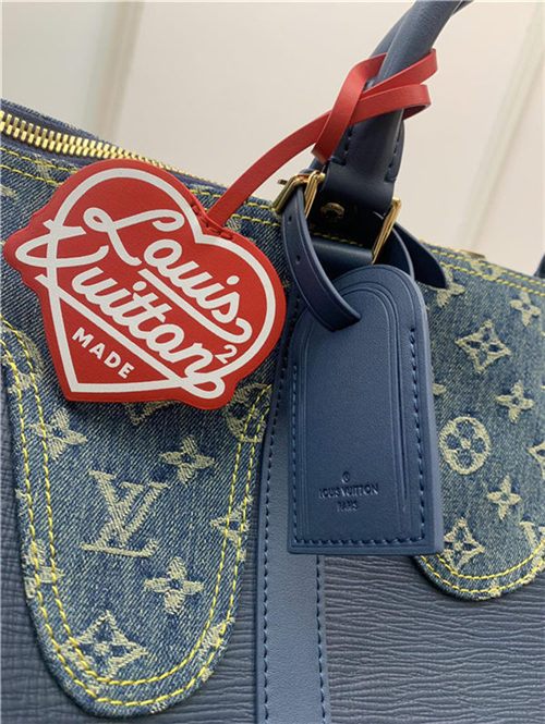 Louis Vuitton KEEPALL BANDOULIÈRE 50 Monogram denim and Taurillon leather Blue M45975 High