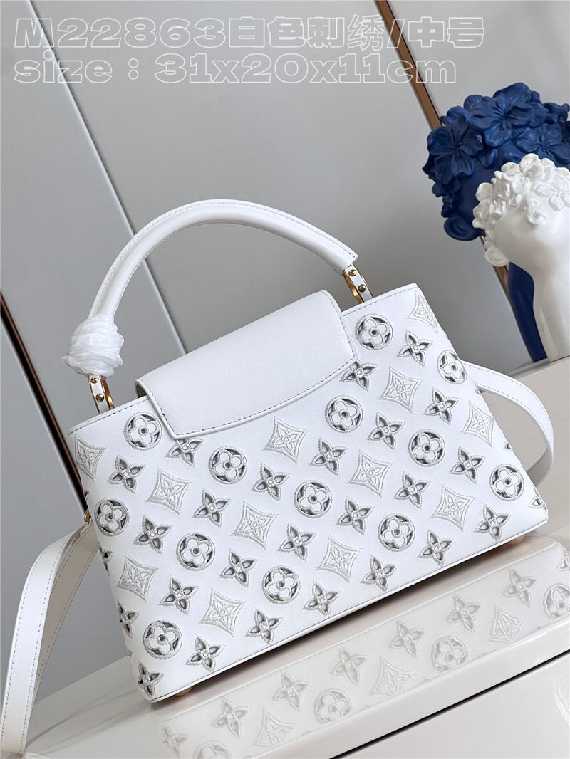 Louis Vuitton Capucines MM Calfskin leather embroidery White M22922/M22863 High