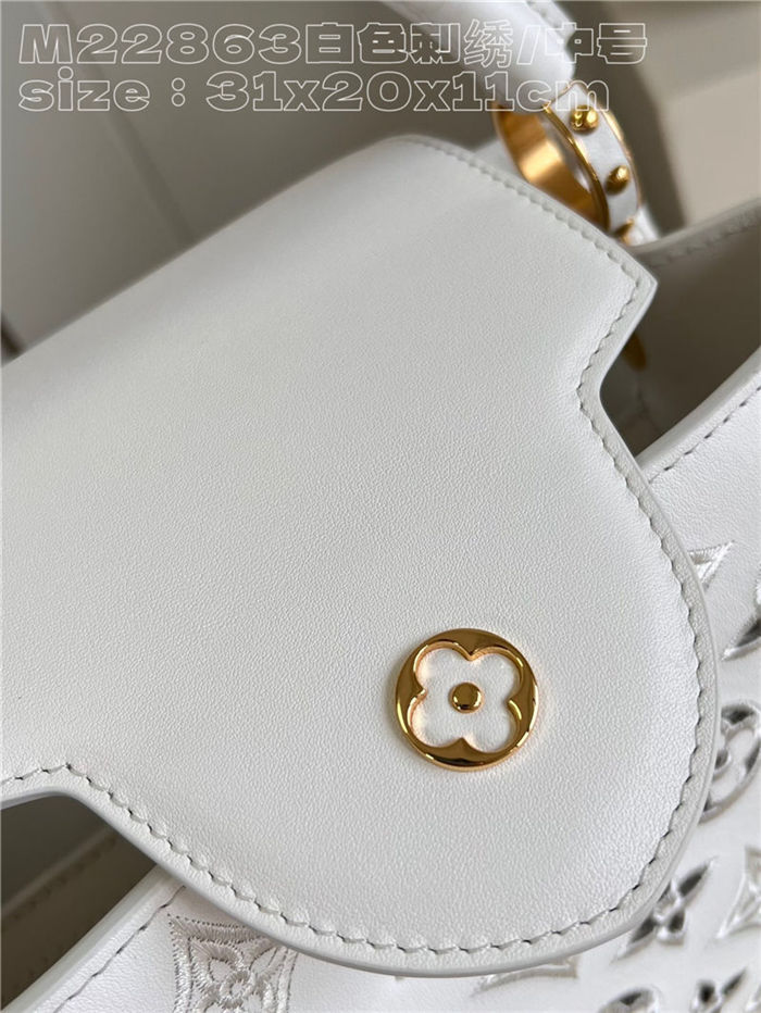 Louis Vuitton Capucines MM Calfskin leather embroidery White M22922/M22863 High