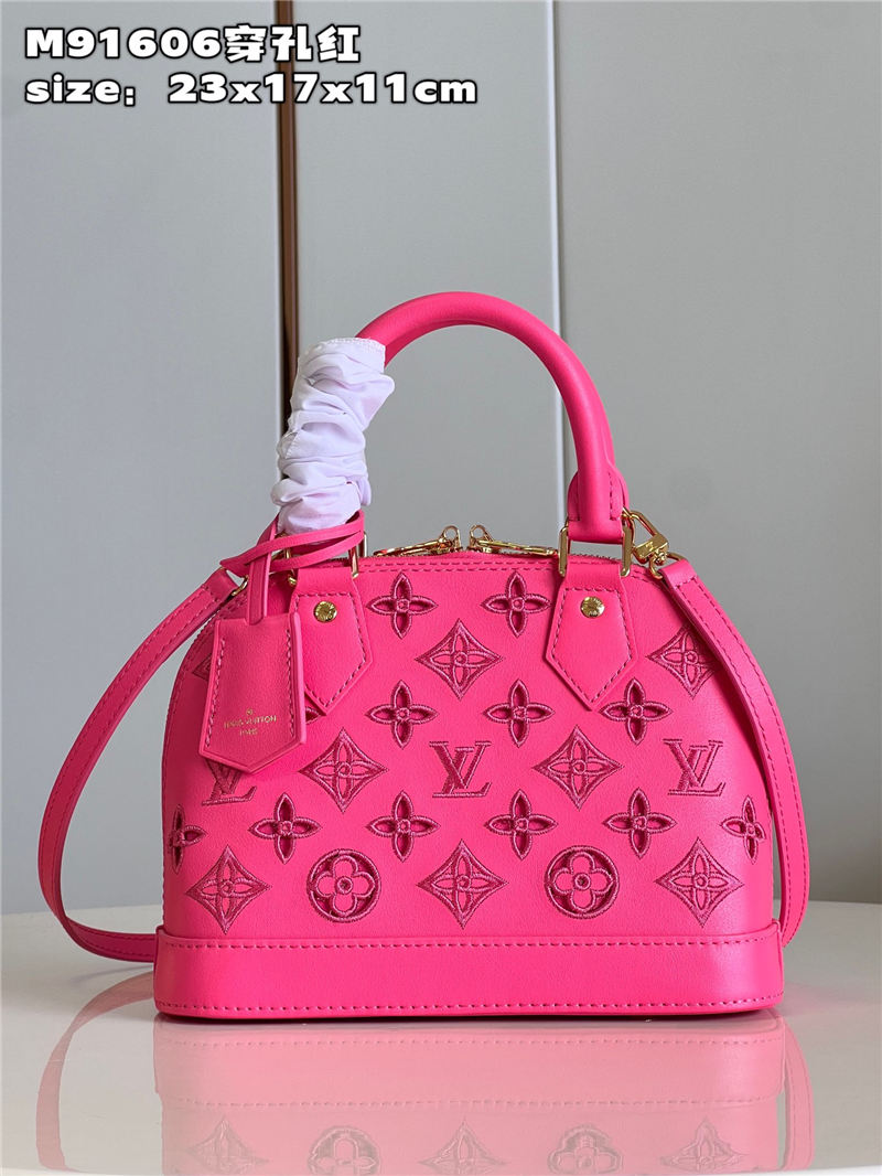 Louis Vuitton Alma BB Bag Calfskin Monogram Embroidrey M22878 Fuchsia High