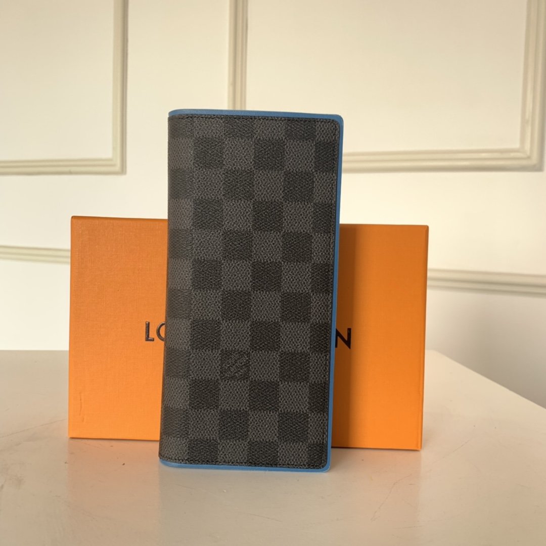 Louis Vuitton BRAZZA WALLET Damier Graphite Blue High