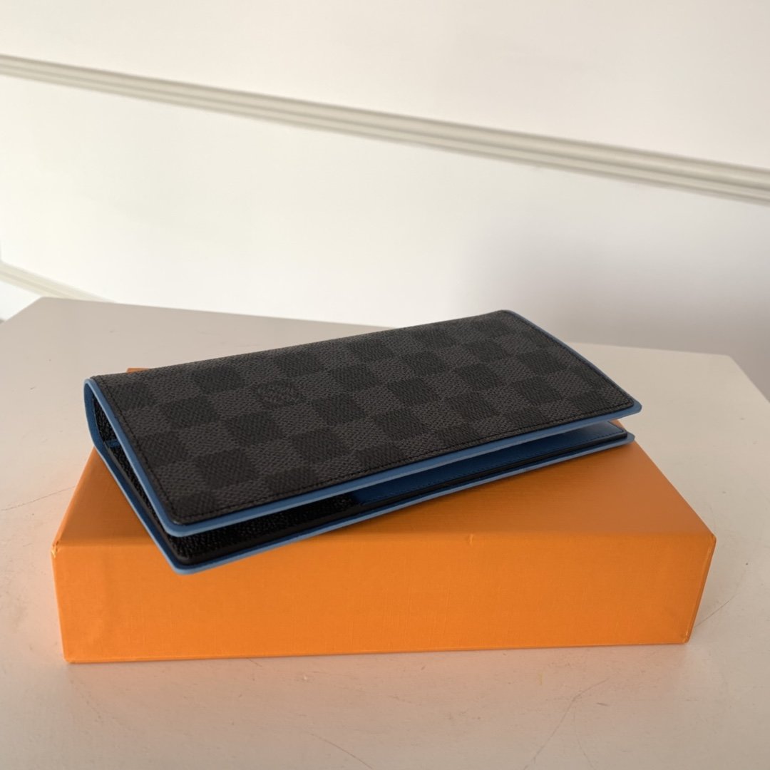 Louis Vuitton BRAZZA WALLET Damier Graphite Blue High