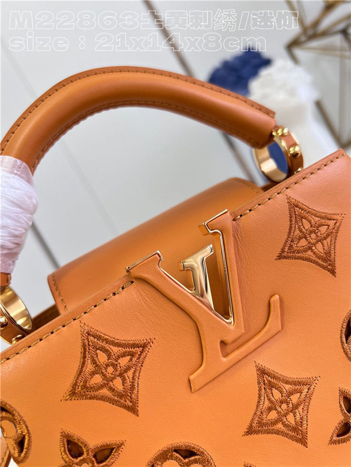 Louis Vuitton Capucines Mini Calfskin leather embroidery Saffron Yellow M22922/M22863 High