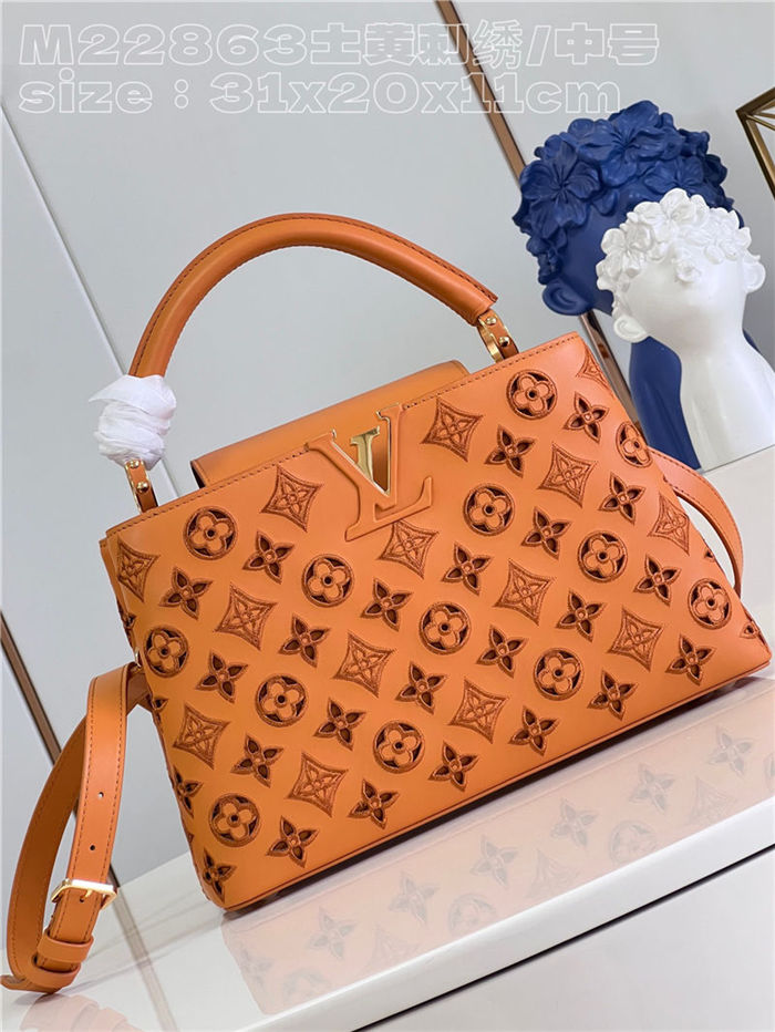 Louis Vuitton Capucines MM Calfskin leather embroidery Saffron Yellow M22922/M22863 High