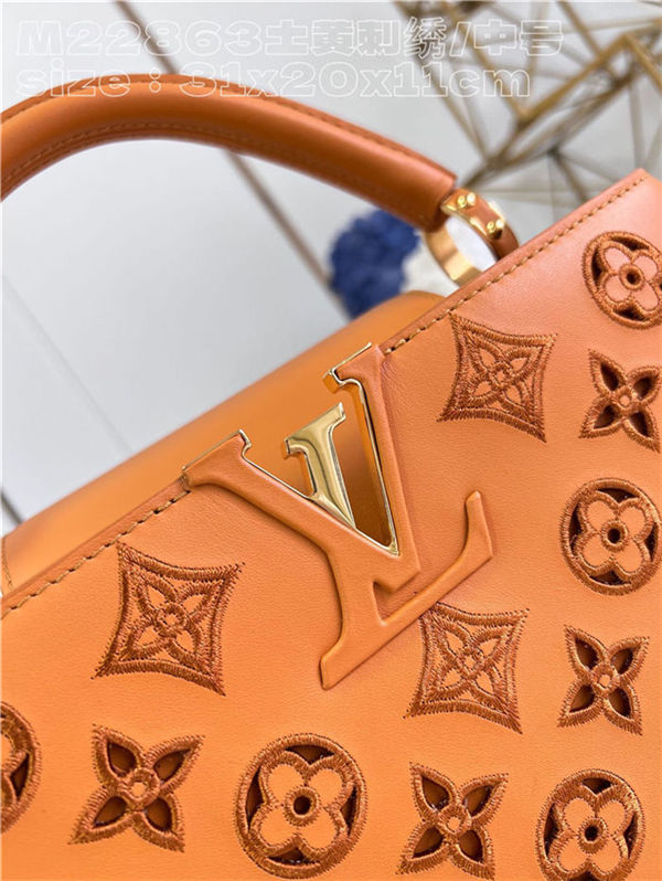 Louis Vuitton Capucines MM Calfskin leather embroidery Saffron Yellow M22922/M22863 High