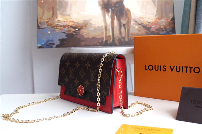 Louis Vuitton Flore Chain Wallet Monogram Canvas Red