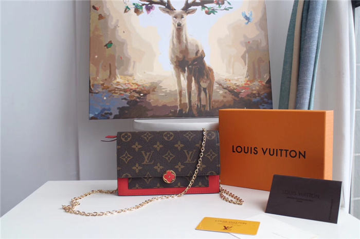 Louis Vuitton Flore Chain Wallet Monogram Canvas Red