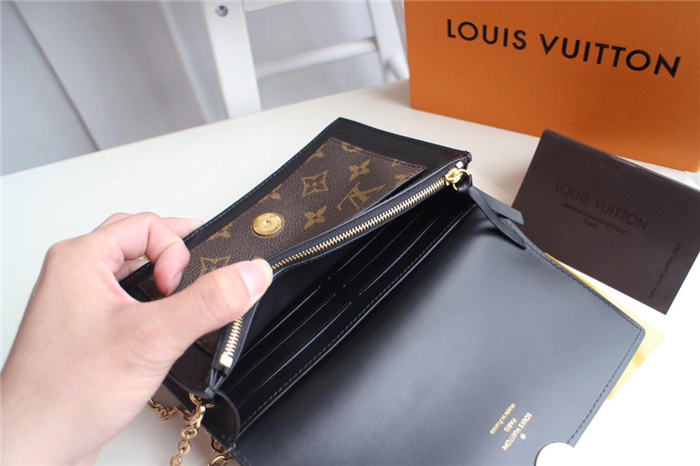 Louis Vuitton Flore Chain Wallet Monogram Canvas Black