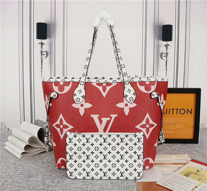 Louis Vuitton Neverfull MM Bag Monogram Red Mid