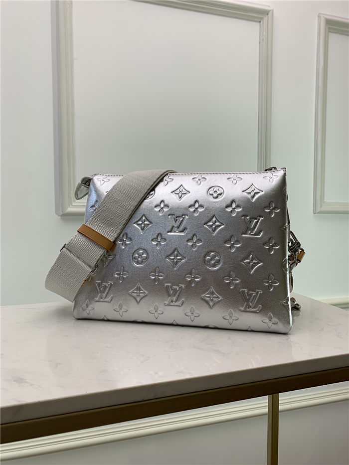 Louis Vuitton COUSSIN PM Monogram-embossed puffy lambskin Silver High