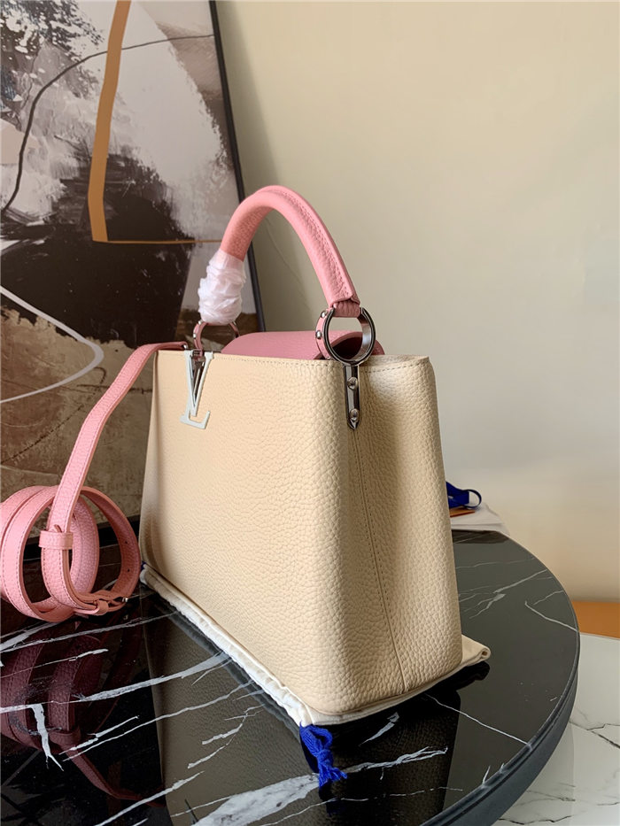 Louis Vuitton CAPUCINES MM Taurillon Beige/Pink M55910 High