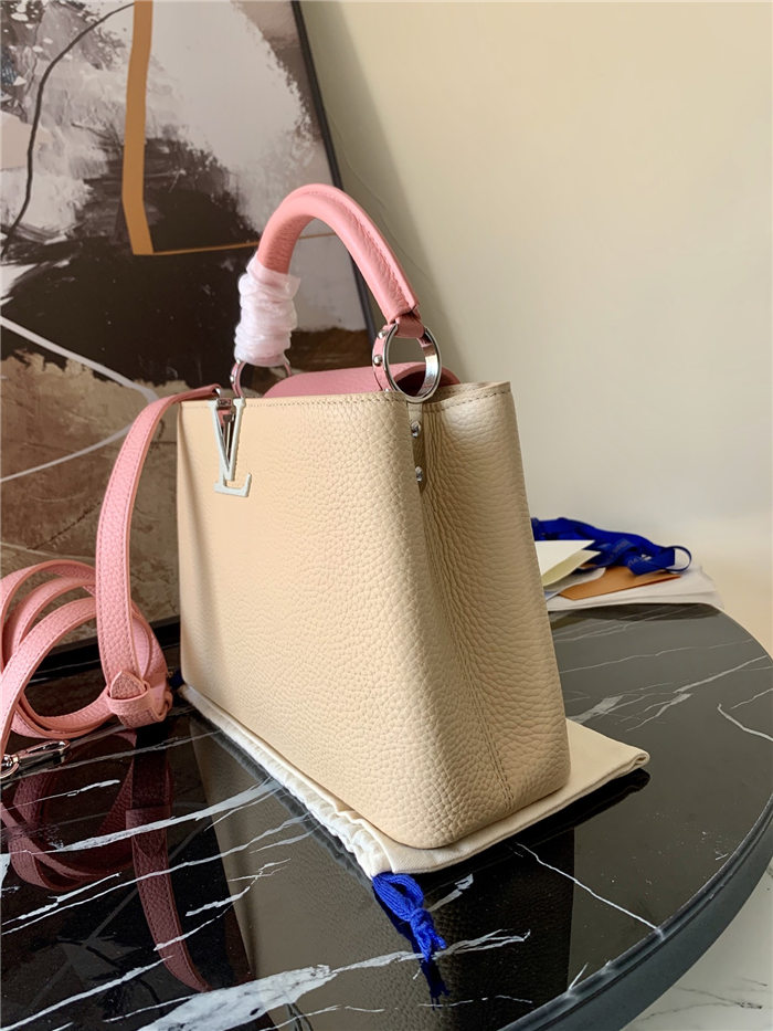 Louis Vuitton CAPUCINES BB Taurillon Beige/Pink M55910 High