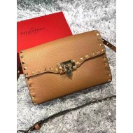 SMALL ROCKSTUD GRAINY CALFSKIN CROSSBODY BAG Camel High