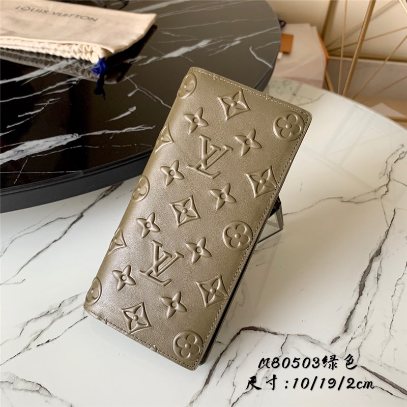 Louis Vuitton BRAZZA WALLET Monogram Seal cowhide leather Khaki M80503 High